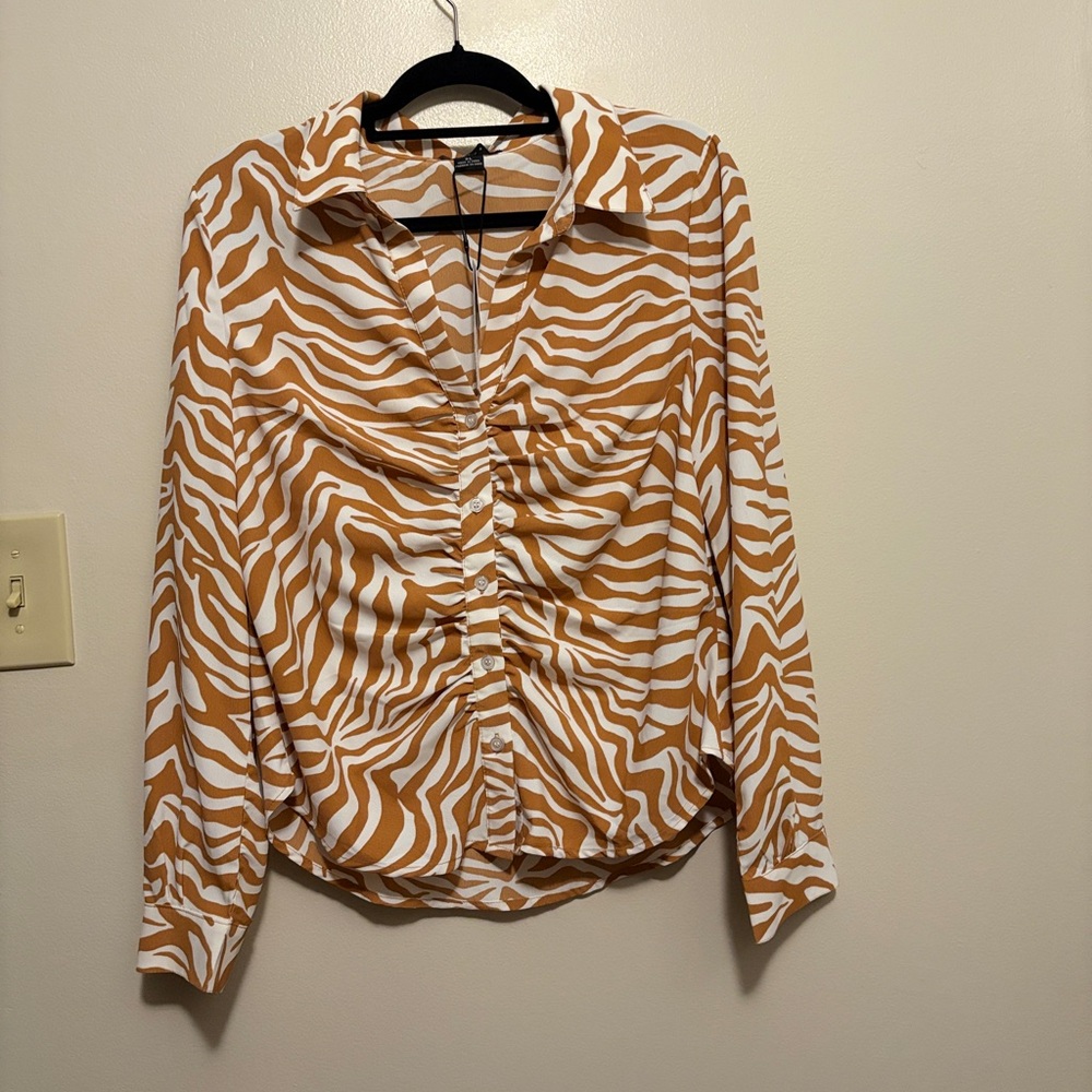 Zebra Print Button-Up Blouse